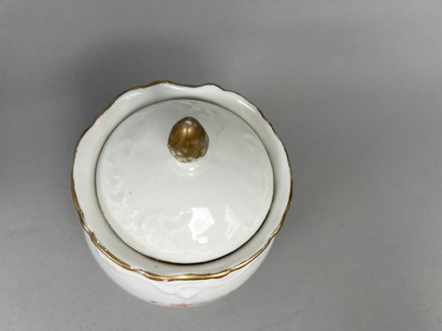 Image for Collection of Vintage Floral Porcelain Including Teapot, Pitcher, Covered Jars & Lamp