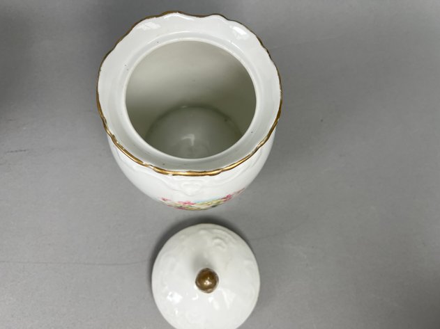 Image for Collection of Vintage Floral Porcelain Including Teapot, Pitcher, Covered Jars & Lamp