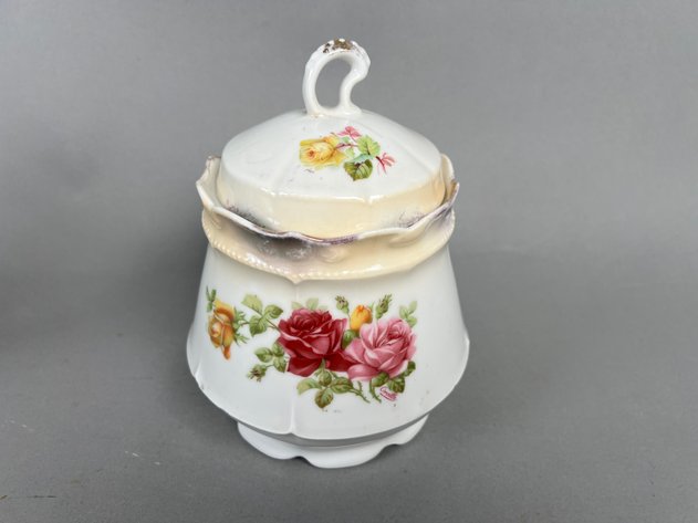 Image for Collection of Vintage Floral Porcelain Including Teapot, Pitcher, Covered Jars & Lamp