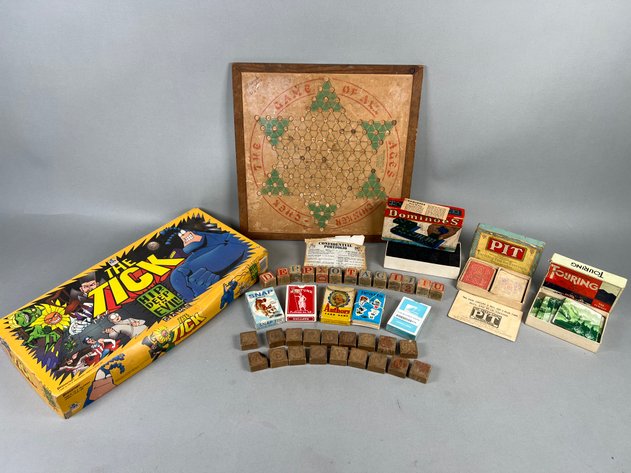 Image for Collection of Vintage & Antique Games Including Checkers Board, Dominoes, The Tick Hip Deep in Evil Board Game & More