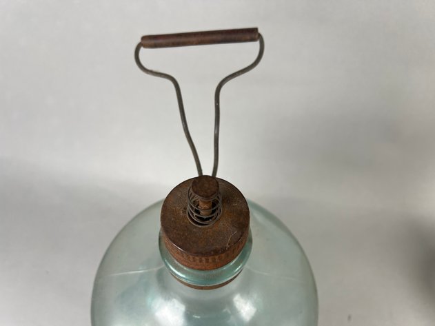 Image for Collection of Vintage Household & General Store Items Including Owens-Illinois Aqua Glass Kerosene Jug, Sargent Excelsior Spring Balance Scale, Glass Canister & Oil Lamp