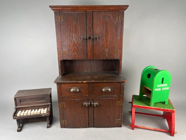 Image for Collection of Antique & Vintage Children's Furniture & Toys Including Step-Back Cupboard, Schoenhut Toy Piano, Playskool Postal Station & Step Stool