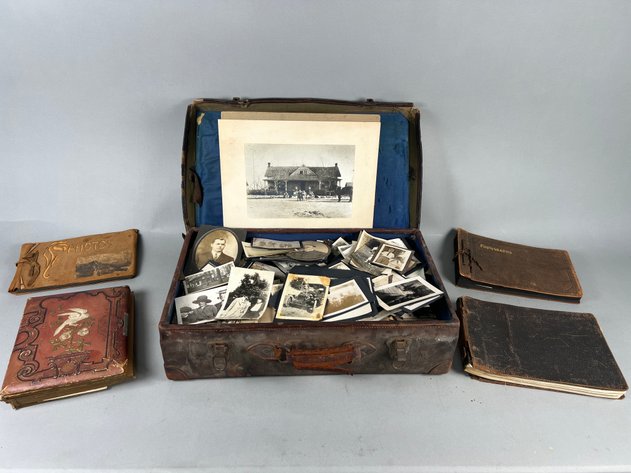 Image for Vintage Leather Suitcase Filled with Antique & Vintage Photographs