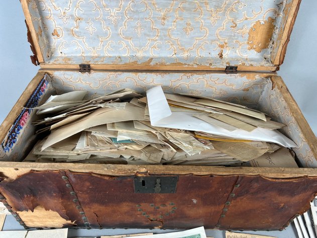 Image for Collection of Antique & Vintage Ephemera with Leather Trunk Full of Old Letters, Documents, Publications & Prints