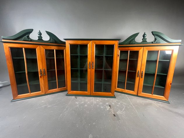 Image for (3) Vintage Wooden Wall Curio Cabinets