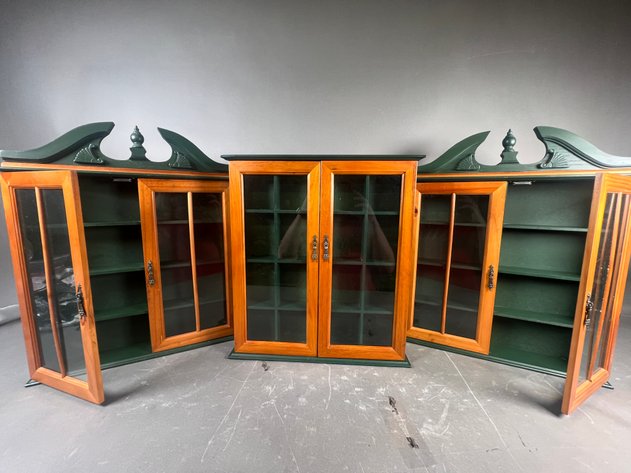Image for (3) Vintage Wooden Wall Curio Cabinets