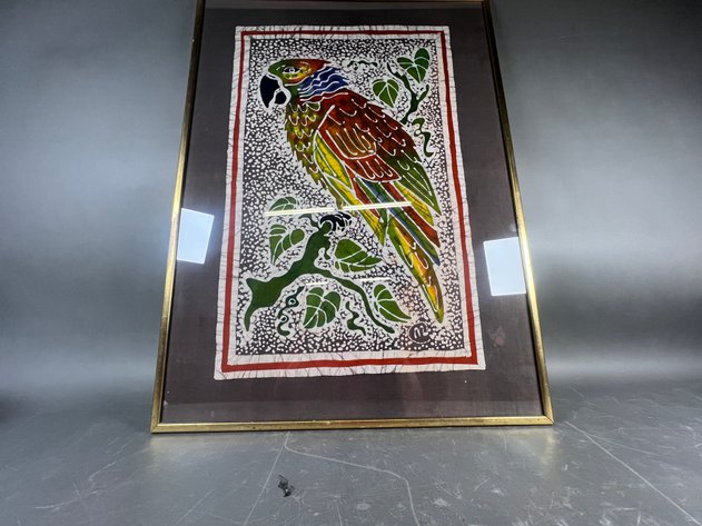 Image for Framed Batik Multicolored Parrot Print