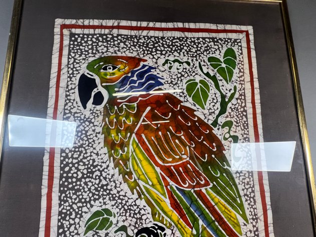 Image for Framed Batik Multicolored Parrot Print