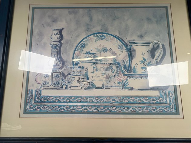 Image for Vintage Framed Print of Blue and White Ceramic Tableware