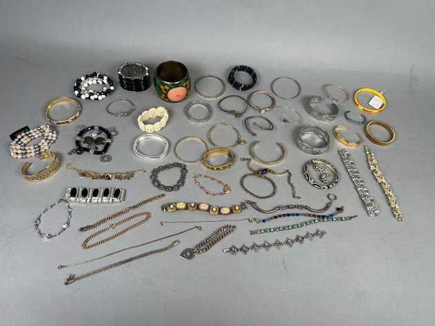 Image for Collection of Vintage & Costume Bracelets, Bangles & Cuffs Including Rhinestone, Beaded & Enamel Styles