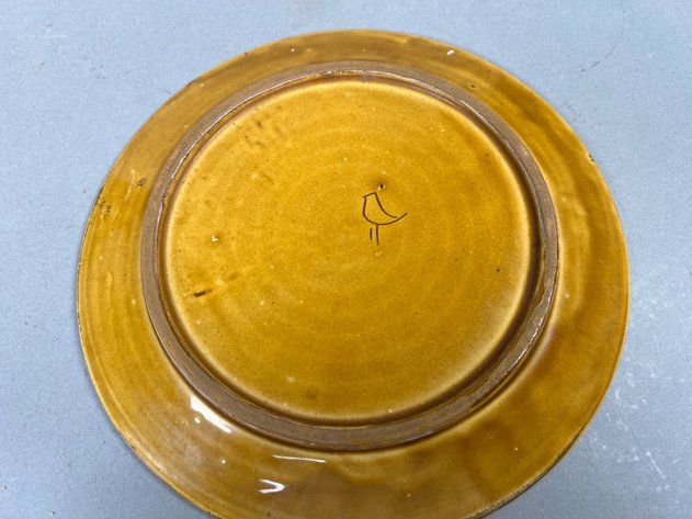 Image for Collection of Decorative Art Pottery & Ceramics Including Amber Glazed Plates, Footed Cups, St. Peter Scenic Plate & Hand-Painted Trays