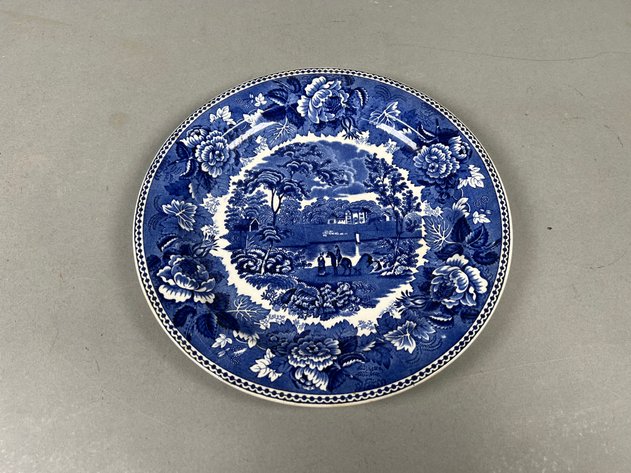 Image for Collection of Vintage Blue & White Ceramics Including Wedgwood Landscape Plates, Blue Willow Creamer & More