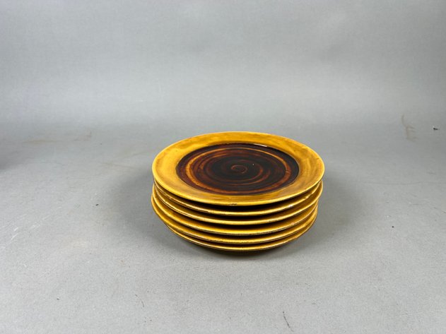 Image for Collection of Decorative Art Pottery & Ceramics Including Amber Glazed Plates, Footed Cups, St. Peter Scenic Plate & Hand-Painted Trays