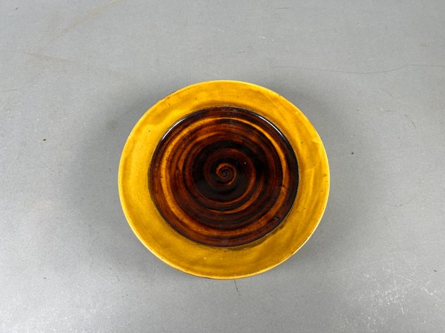 Image for Collection of Decorative Art Pottery & Ceramics Including Amber Glazed Plates, Footed Cups, St. Peter Scenic Plate & Hand-Painted Trays