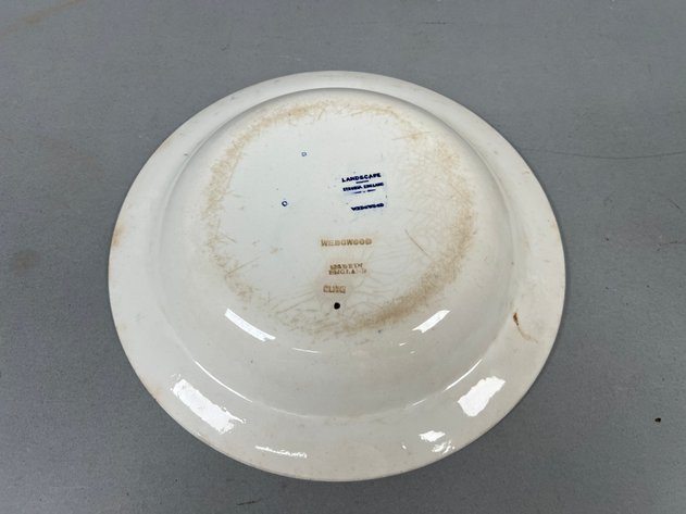 Image for Collection of Vintage Blue & White Ceramics Including Wedgwood Landscape Plates, Blue Willow Creamer & More