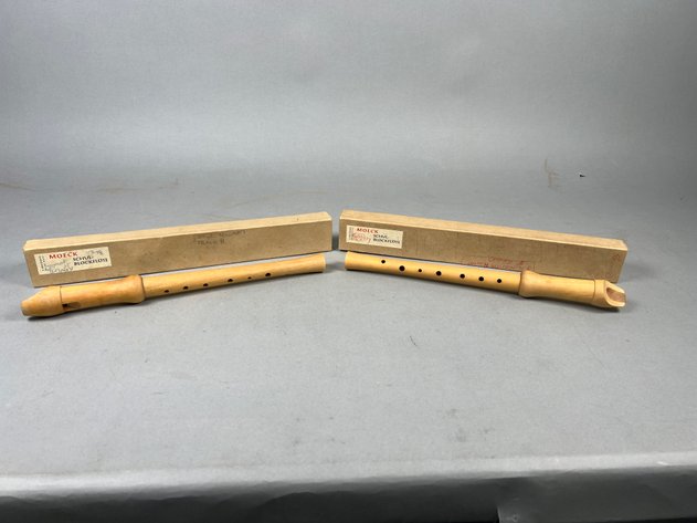 Image for Pair of Vintage Moeck Schul-Blockflote Wooden Recorders in Original Boxes with Paperwork & Cleaning Rods