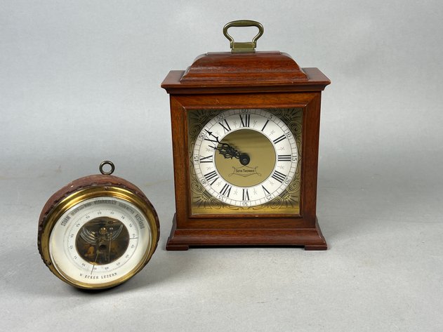 Image for Vintage Seth Thomas Exter-W Mantel Clock & W. Ecker Luzern Aneroid Barometer
