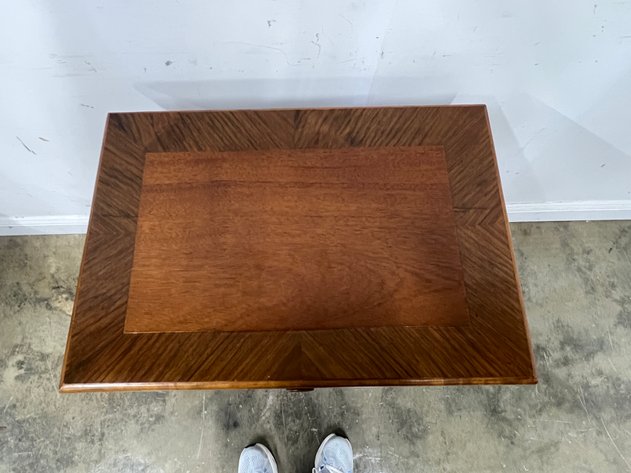 Image for Antique Burl Wood Two-Drawer Work Table with Turned Trestle Base