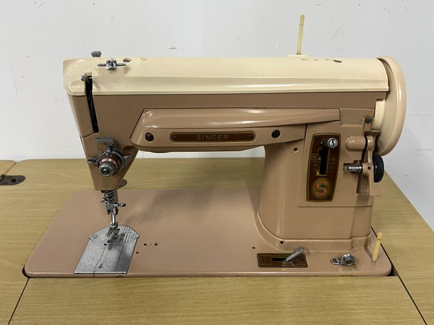 Image for Vintage Mid-Century Singer Sewing Machine Cabinet with Matching Stool & Accessories