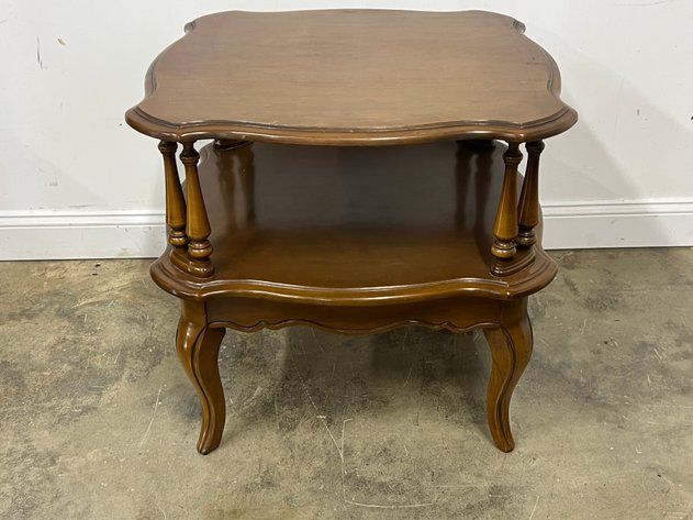 Image for Vintage Two-Tier Wood End Table with Cabriole Legs