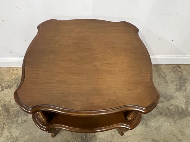 Image for Vintage Two-Tier Wood End Table with Cabriole Legs