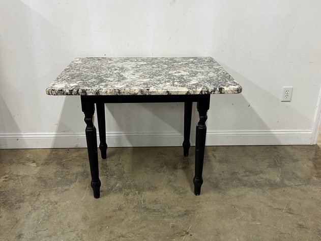 Image for Vintage Granite Top Table with Turned Wood Legs