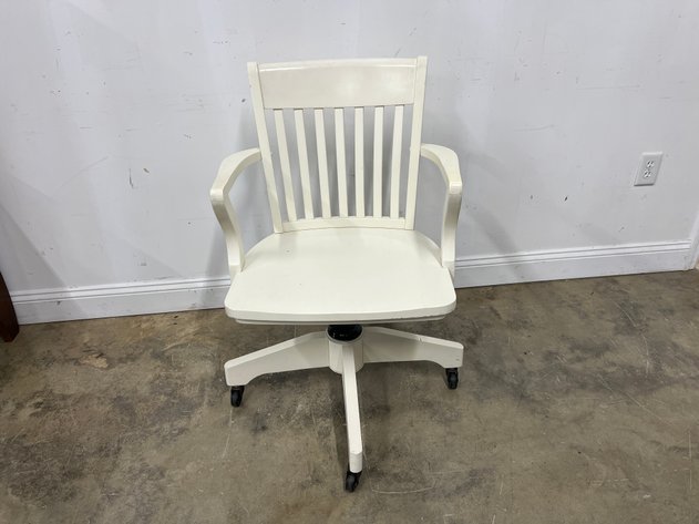 Image for Vintage White Painted Wooden Swivel Office Chair with Casters