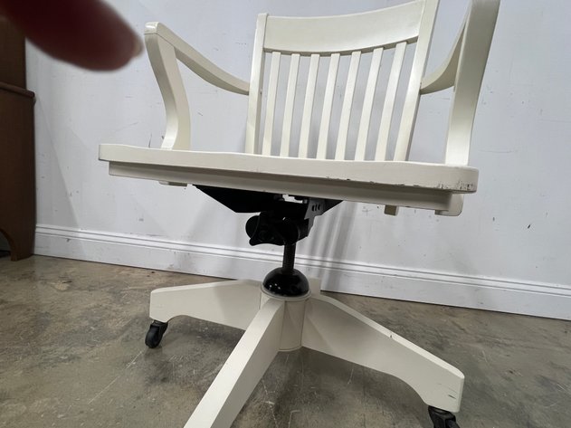 Image for Vintage White Painted Wooden Swivel Office Chair with Casters
