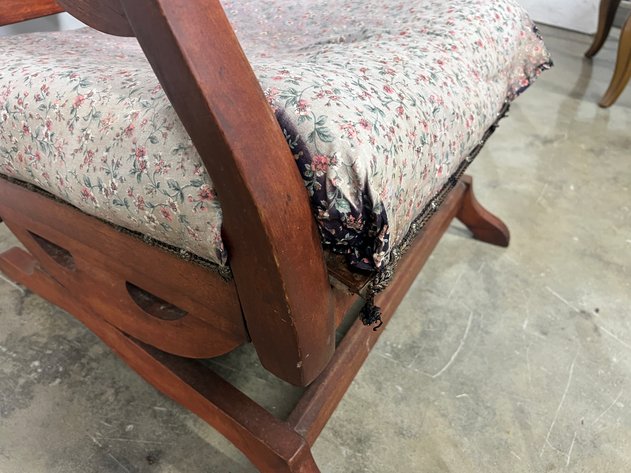 Image for Antique Carved Wood Upholstered Rocking Chair with Floral Fabric