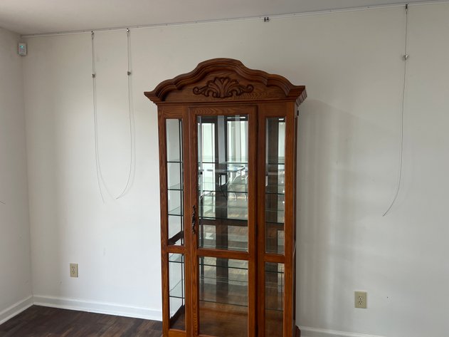 Image for Vineyard Furniture International Lighted Oak Curio Display Cabinet with Glass Shelves & Mirrored Back