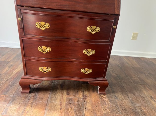 Image for Vintage Chippendale-Style Mahogany Secretary Desk with Glass Bookcase Hutch