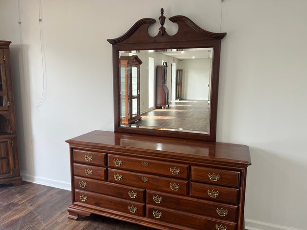 Image for Vintage Traditional Cherry Finish Dresser with Mirror