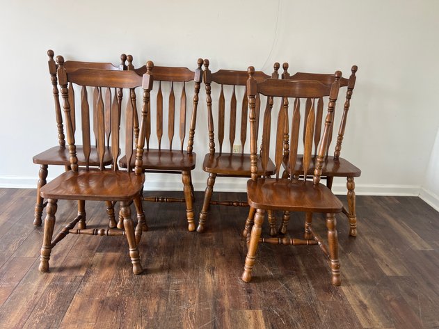 Image for (6) Vintage Colonial Revival Spindle-Back dining Chairs with Turned Legs
