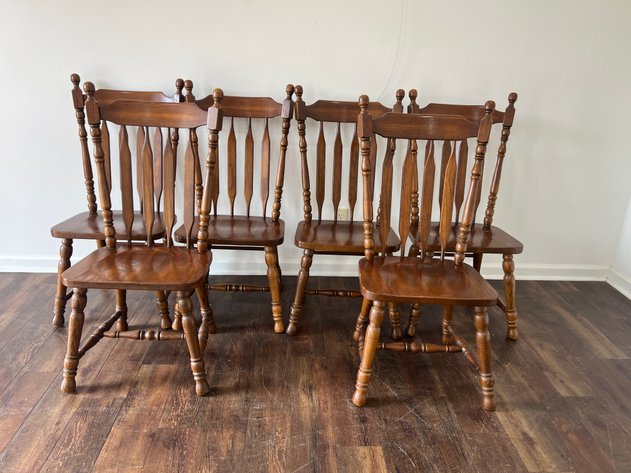 Image for (6) Vintage Colonial Revival Spindle-Back dining Chairs with Turned Legs