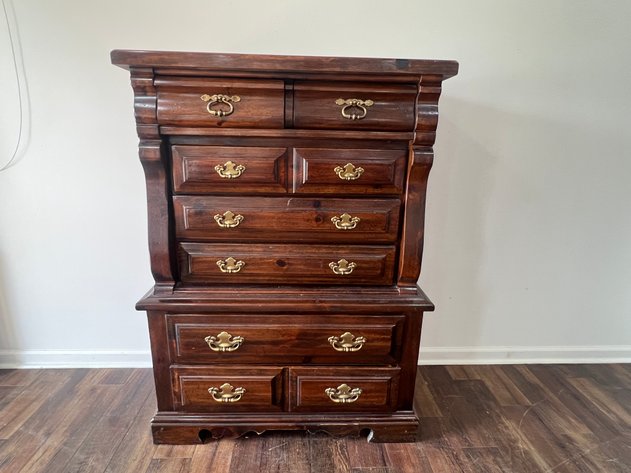 Image for Vintage Manor House Cherry Chest-on-Chest Dresser with Brass Hardware