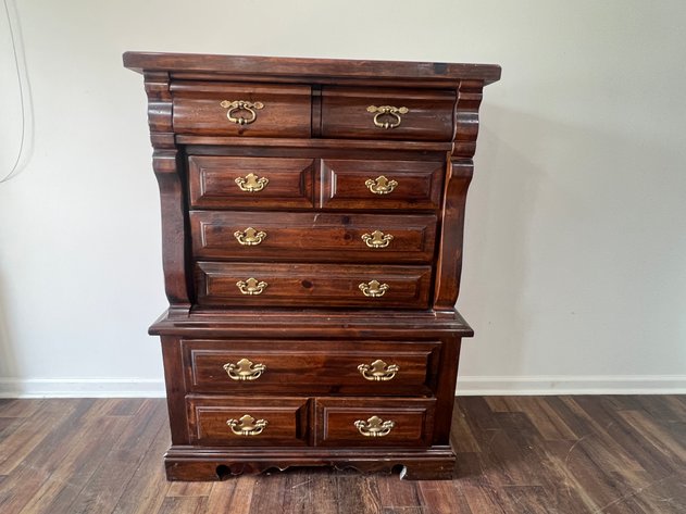 Image for Vintage Manor House Cherry Chest-on-Chest Dresser with Brass Hardware