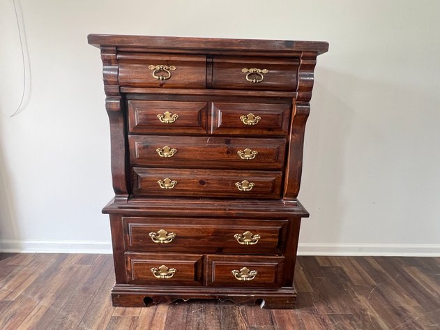 Image for Vintage Manor House Cherry Chest-on-Chest Dresser with Brass Hardware