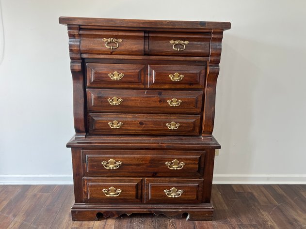 Image for Vintage Manor House Cherry Chest-on-Chest Dresser with Brass Hardware
