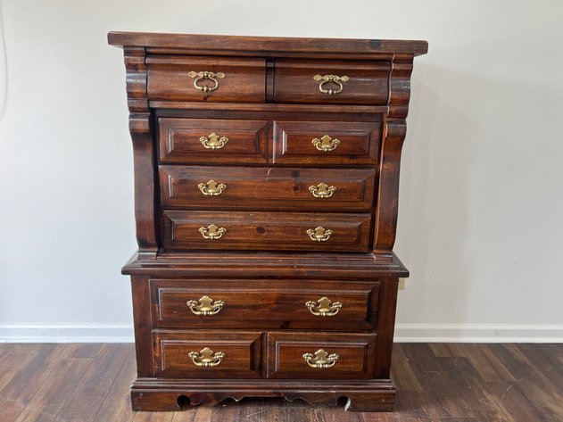 Image for Vintage Manor House Cherry Chest-on-Chest Dresser with Brass Hardware