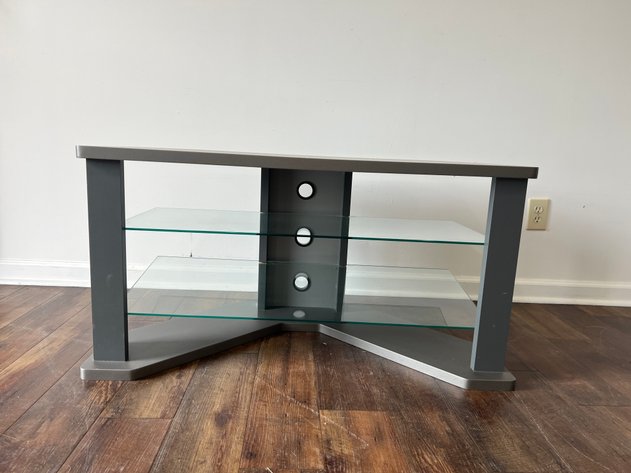 Image for Gray TV Stand / Media Console with Glass Shelves