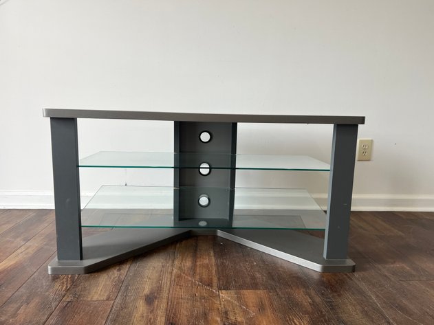 Image for Gray TV Stand / Media Console with Glass Shelves