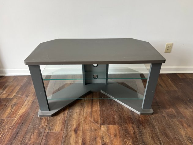 Image for Gray TV Stand / Media Console with Glass Shelves