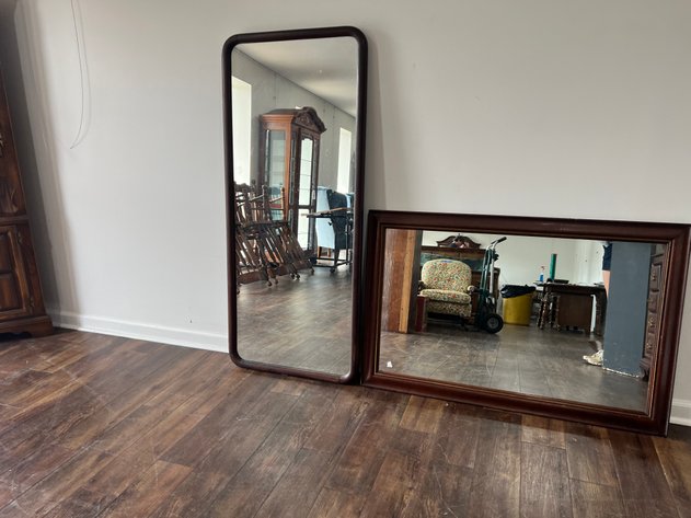 Image for Pair of Vintage Framed Wall Mirrors Including Full-Length Mirror & Rectangular Mirror