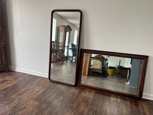 Image for Pair of Vintage Framed Wall Mirrors Including Full-Length Mirror & Rectangular Mirror