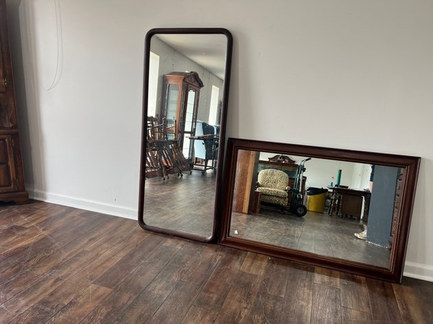 Image for Pair of Vintage Framed Wall Mirrors Including Full-Length Mirror & Rectangular Mirror