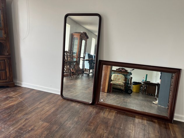 Image for Pair of Vintage Framed Wall Mirrors Including Full-Length Mirror & Rectangular Mirror
