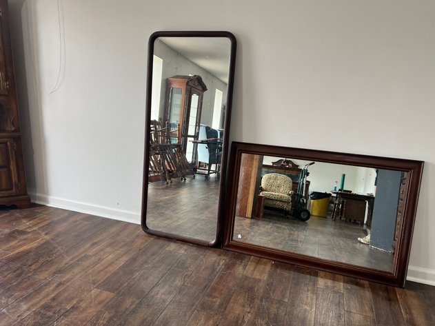 Image for Pair of Vintage Framed Wall Mirrors Including Full-Length Mirror & Rectangular Mirror