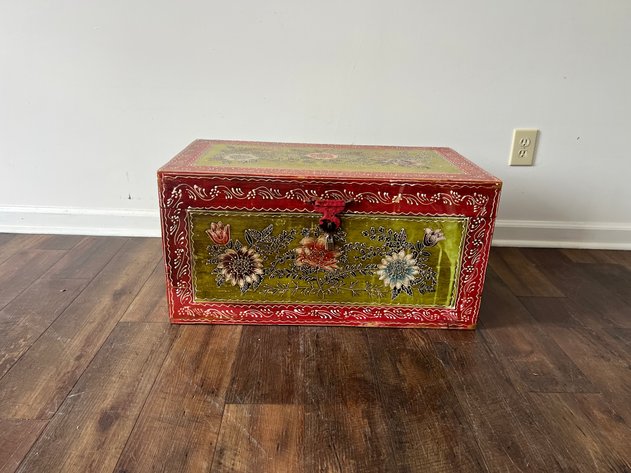 Image for Decorative Hand-Painted Floral Wood Storage Trunk