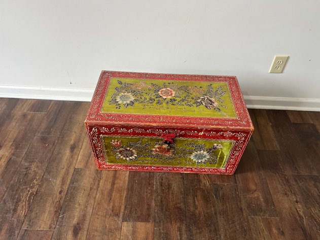 Image for Decorative Hand-Painted Floral Wood Storage Trunk