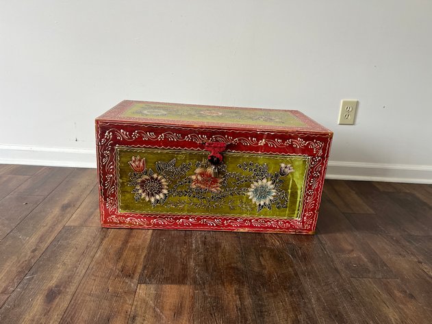 Image for Decorative Hand-Painted Floral Wood Storage Trunk